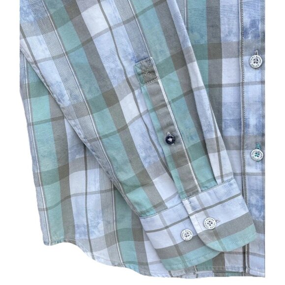 Tommy Bahama Mens Medium Walkabout Plaid Long Sleeve Button Front Shirt Air Blue - Picture 8 of 9